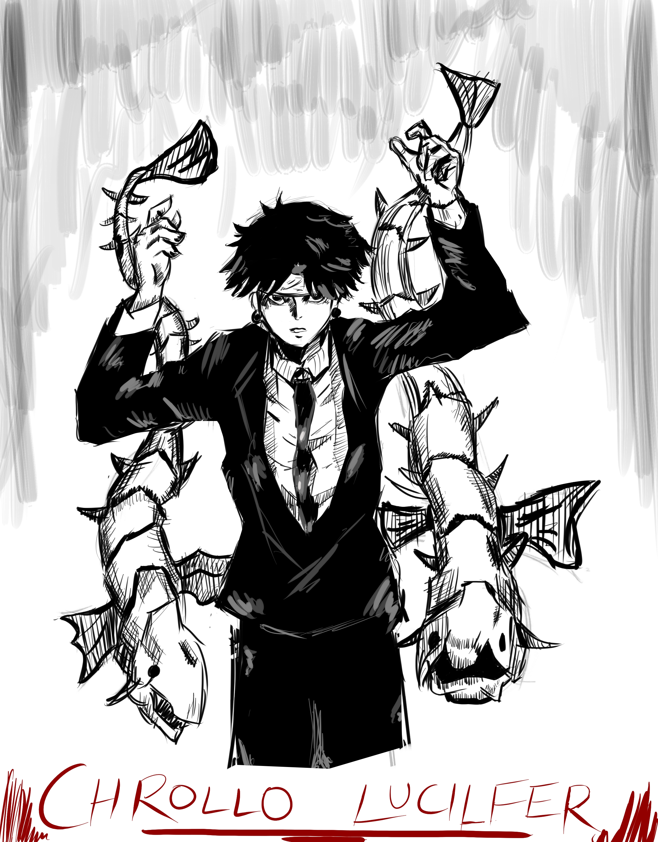 Chrollo Lucilfer is the leader of the Phantom Troupe, a group of notorious thieves in Hunter x 
                    Hunter. In this image, he’s depicted in a black suit, holding the Sun and Moon abilities—manifested as a set of tentacle-like 
                    hands that stretch out from his body. Chrollo’s calm and calculating expression reflects his nature as a highly intelligent 
                    and dangerous individual. Known for his strategic brilliance and ability to steal other Nen abilities, Chrollo is a formidable foe. 
                    His enigmatic presence, combined with his dark motivations, makes him one of the most compelling antagonists in the series.