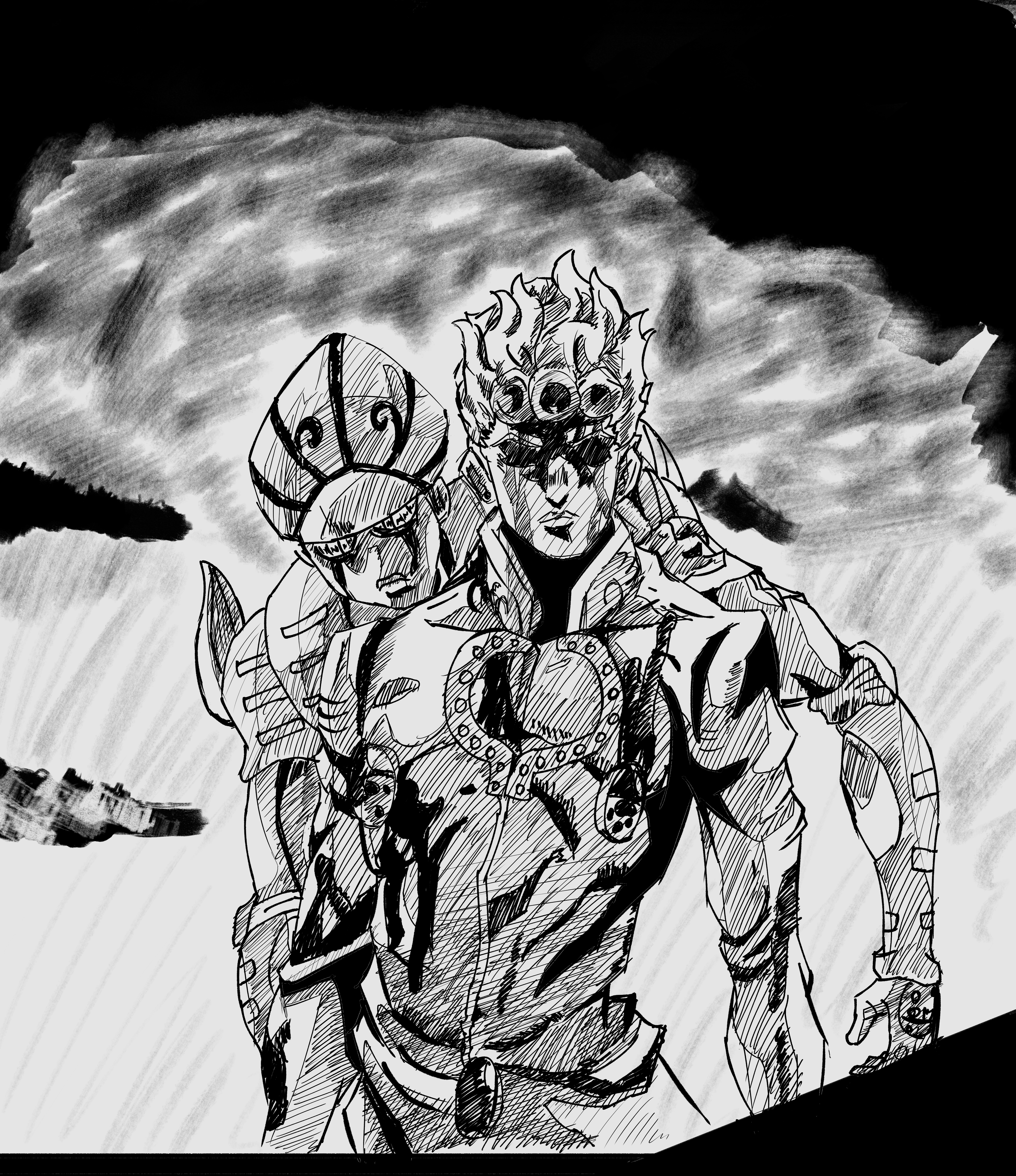 Giorno Giovanna is the protagonist of JoJo's Bizarre Adventure: Golden Wind and 
                    a member of the powerful gang, Passione. In this image, Giorno is depicted with his signature fiery, golden hair and the five golden rings 
                    on his chest, a defining feature of his character. His stoic expression and confident stance show his determination and leadership qualities, 
                    as he aims to take over the gang and create a better world. Giorno’s Stand, Gold Experience, allows him to give life to inanimate objects, and later, 
                    he unlocks Gold Experience Requiem, one of the most powerful Stands in the series. This artwork captures his fierce resolve and 
                    his role as a visionary and powerful figure in the JoJo universe.