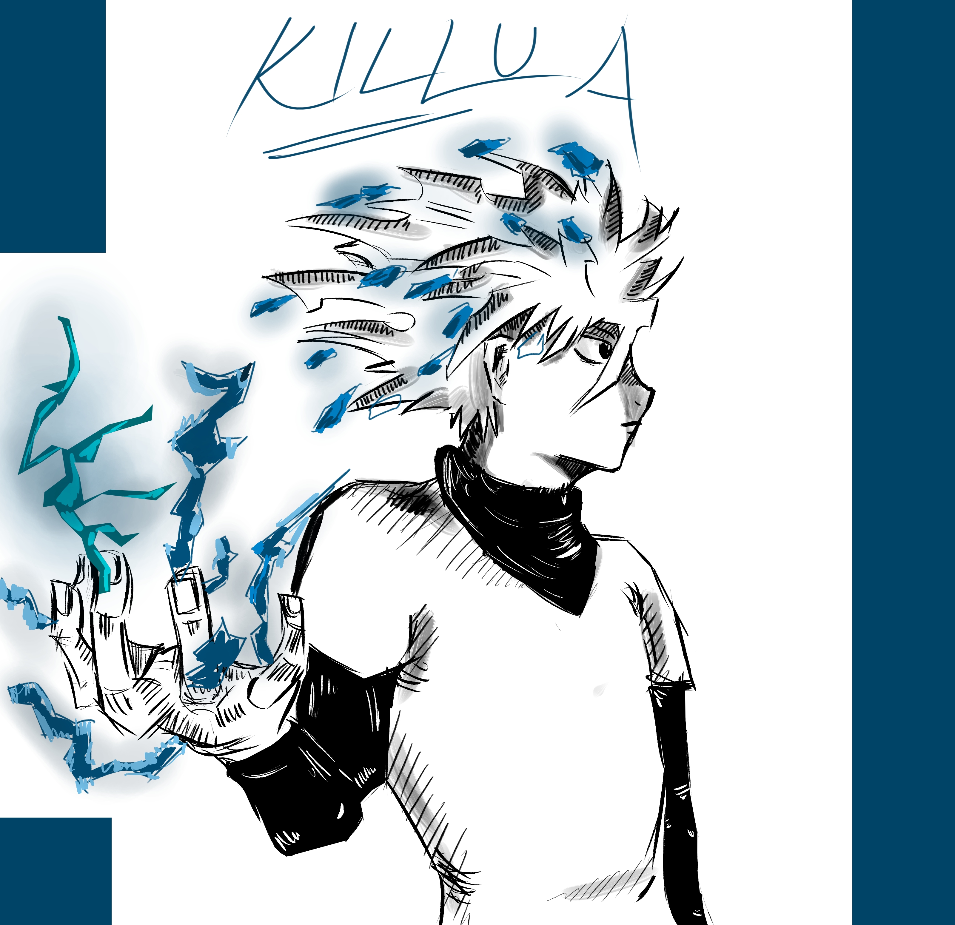 Killua Zoldyck is one of the main characters in Hunter x Hunter and the best friend of 
                    Gon Freecss. In this image, Killua is depicted using his electricity-based Nen ability, Godspeed, which allows him to move and 
                    react at incredible speeds while generating powerful electric shocks. His determined expression and the crackling electricity 
                    around him highlight his incredible skill and power, which he utilizes with precision in battle. Killua’s character is a blend 
                    of youthful optimism and emotional depth, and his growth throughout the series reflects his journey to break free from the 
                    influence of his deadly family, the Zoldycks.